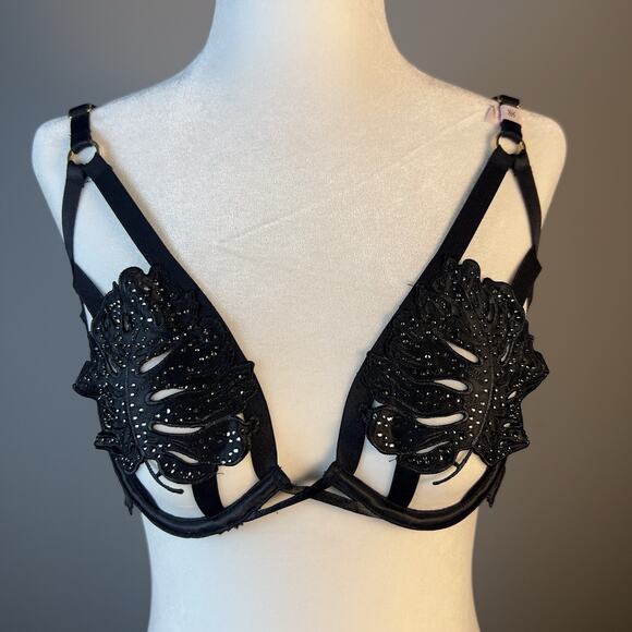 Victoria's Secret Other - Victoria's Secret Very Sexy Demi Bra Black Satin Leaf Embroidered 36C NWT